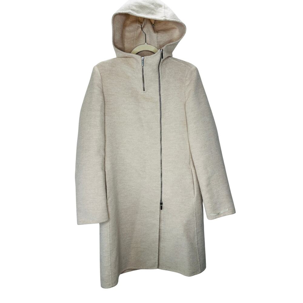 S Max Mara Tan Long Sleeve Front Zip Hooded Wool Angora Shacket 8